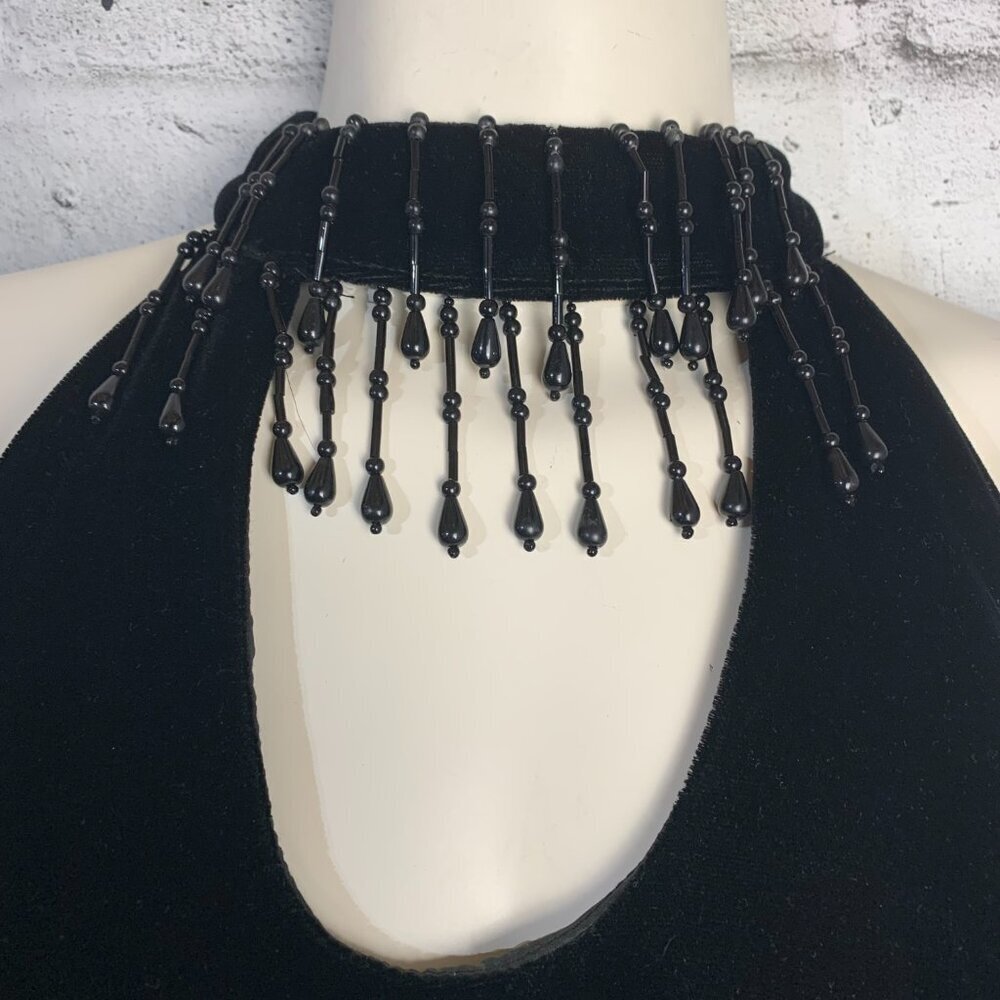 Vintage 90s Y2K Velvet Keyhole Choker Collar Bodycon Witchy Dress - Picture 3 of 16